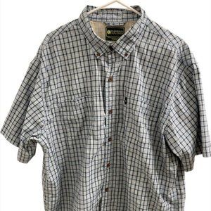 G.H. Bass Explorer Mens Shirt XL/TG Gray Beige Plaid Short Sleeves